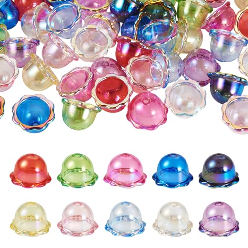 Bestewelry 40 Stück 24 mm Acryl-Blumen-Perlenkappen, bunte Windglocken-Perlen, Endkappen, Multi-Petal, Trompete, Blumen, Abstandshalter für DIY-Windspiele, baumelnde Ohrringe, Schmuckherstellung von Bestewelry