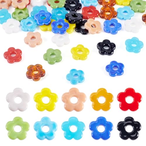 Bestewelry 40 Stück Blumen Lampwork Glasperlen Floral Kristall Perlen Hohle Blume Lose Spacer Perlen für DIY Armband Halskette Ohrring Schmuckherstellung von Bestewelry