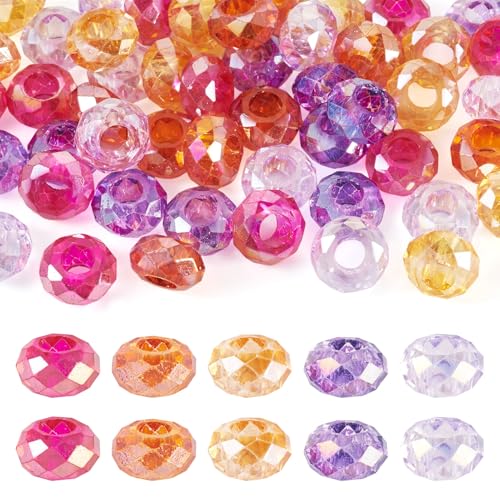 Bestewelry 50 Stück 13 mm Glasperlen, europäische Glasperlen, facettierte Kristallperlen, Rondelle, lose Abstandshalter, Perlen für DIY-Armbänder, Halsketten, Ohrringe, Schmuckherstellung von Bestewelry