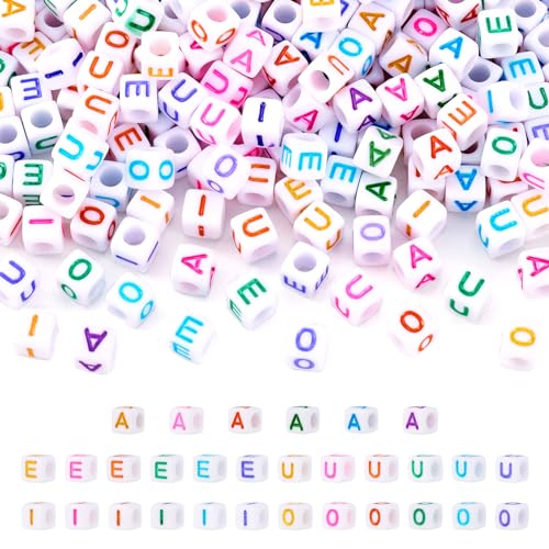 Bestewelry Weiße Acryl-Alphabet-Perlen, 6 mm, quadratische, würfelförmige Buchstaben A, E, I, O, U, Vokalperlen für Armbänder, Halsketten, Bastel-Schmuckherstellung, 500 Stück von Bestewelry
