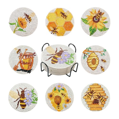 Bestewelry 8pcs Bee Theme Diamond Painting Coasters Kits with Holder Honeybee Diamond Art Coasters Cup Mat for Adults Beginners DIY Crafts Home Decor Bestewelry 8pcs Bee Theme Diamond Painting Coasters Kits with Holder Honeybee Diamond Art Coasters Cup Mat for Adults Beginners DIY Crafts Home Decor von Bestewelry