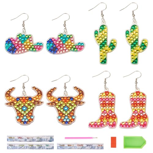 Bestewelry 8pcs Diamond Painting Earring Making Kit Diamond Art Earring Kit Hand Mosaic Boho Cowboy Dangle Drop Earrings for DIY Crafts Jewellery Making von Bestewelry