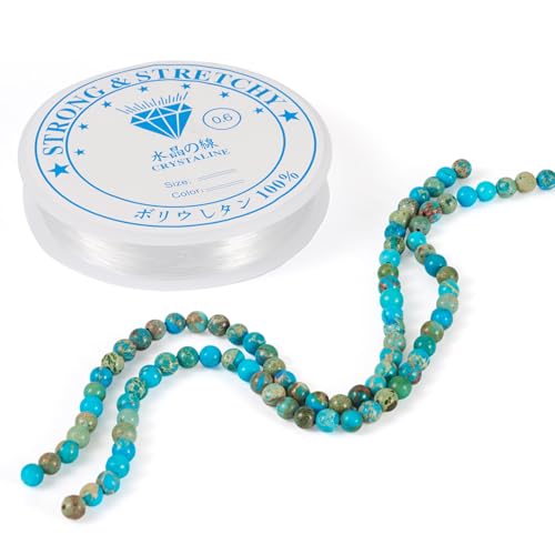 Bestewelry 90 Stück natürliche Edelsteinperlen mit klarem, elastischem Kristallfaden, gefärbter Regalit, imperialer Jaspis, Meeressediment-Jaspis, Perlen für Armbänder, Cyan von Bestewelry