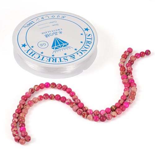 Bestewelry 90 Stück natürliche Edelsteinperlen mit klarem, elastischem Kristallfaden, gefärbter Regalit, imperialer Jaspis, Meeressediment-Jaspis, Perlen für Armbänder, Kirschrot von Bestewelry
