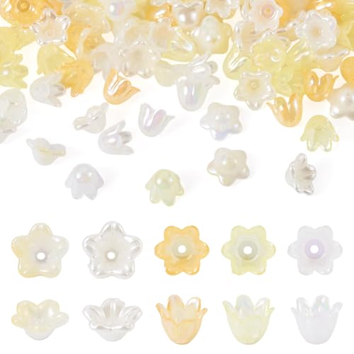Bestewelry Acryl-Blumen-Perlenkappen, Blumenblüten, Acrylperlen, Endkappen für DIY-Ohrringe, Armbänder, Schmuckherstellung, Gelb, 180 Stück von Bestewelry