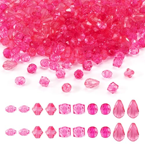 Bestewelry Acrylperlen, 500 Stück, rosa Thema, transparent, Doppelkegel, runde Rondelle, Tropfenform, Würfelperlen, 5 Stile, facettierte Abstandshalter, Perlen für DIY-Armbänder, Halsketten, Ohrringe, Bestewelry Acrylperlen, 500 Stück, rosa Thema, transparent, Doppelkegel, runde Rondelle, Tropfenform, Würfelperlen, 5 Stile, facettierte Abstandshalter, Perlen für DIY-Armbänder, Halsketten, Ohrringe, von Bestewelry