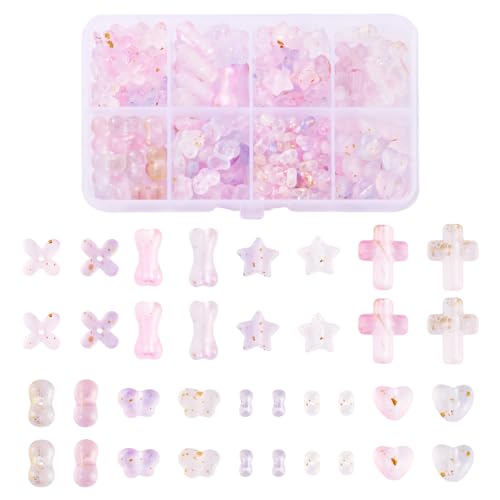 Bestewelry Acrylperlen mit Blumen-Herzen, mattiert, Schmetterlingskreuz, verschiedene Acrylperlen für DIY-Armbänder, Handyketten, Schmuckherstellung, Rosa, 272 Stück von Bestewelry