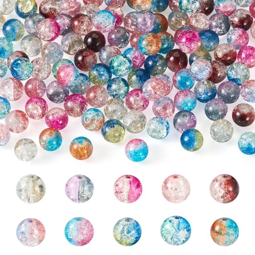Bestewelry Craquelé-Glasperlen, 10 mm, zweifarbig, transparent, runde Kristallperlen für selbstgemachte Halsketten, Ohrringe, Armbänder, Basteln, Schmuckherstellung, 150 Stück von Bestewelry
