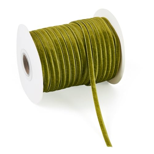 Bestewelry Einseitiges Samtband mit Spulen, 3 mm flach, dekoratives Samtband, Vintage, beflockte Bänder für Geschenkverpackung, Party-Dekoration, 45,7 m – Olivgrün Bestewelry Einseitiges Samtband mit Spulen, 3 mm flach, dekoratives Samtband, Vintage, beflockte Bänder für Geschenkverpackung, Party-Dekoration, 45,7 m – Olivgrün von Bestewelry