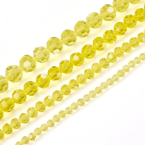 Bestewelry Facettierte, runde transparente Glasperlen, 4/6/8/10 mm, große Kristallperlen, runde Glasperlenstränge für Schmuckherstellung, Armband, Halskette, Handwerk, Gelb, 330 Stück von Bestewelry