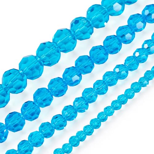 Bestewelry Facettierte, runde transparente Glasperlen, 4/6/8/10 mm, große Kristallperlen, runde Glasperlenstränge für Schmuckherstellung, Armband, Halskette, Himmelblau, 330 Stück von Bestewelry