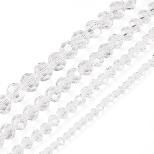 Bestewelry Facettierte, runde transparente Glasperlen, 4/6/8/10 mm, große Kristallperlen, runde Glasperlenstränge für Schmuckherstellung, DIY, Armband, Halskette, Handwerk, transparent, 330 Stück von Bestewelry