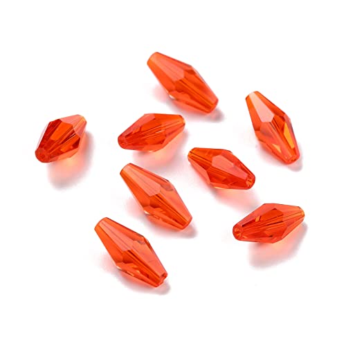 Bestewelry Facettierte transparente Glasperlen, Doppelkegel, 16 x 8 mm, Kristallglasperlen, lose Abstandshalter, Perlen für DIY-Schmuckherstellung (Orange / Rot), 100 Stück von Bestewelry