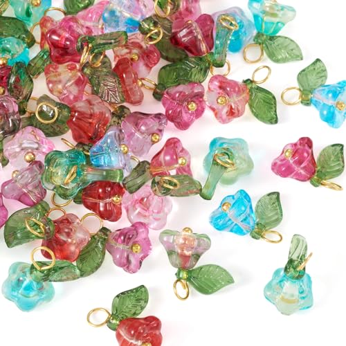 Bestewelry Glasanhänger Maiglöckchen, transparent, Trompete, Blume, baumelnde Charms, bunte Glockenblumen-Anhänger für Armbänder, Halsketten, Ohrringe, Schmuckherstellung, 7 Farben, 56 Stück, Glas, Bestewelry Glasanhänger Maiglöckchen, transparent, Trompete, Blume, baumelnde Charms, bunte Glockenblumen-Anhänger für Armbänder, Halsketten, Ohrringe, Schmuckherstellung, 7 Farben, 56 Stück, Glas, von Bestewelry