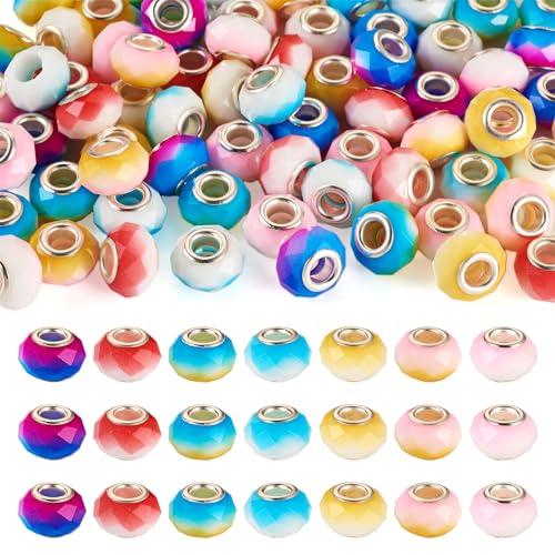 Bestewelry Glasperlen, europäische Glasperlen, Farbverlauf, facettiert, großes Loch, bunte Rondelle-Abstandshalter, Perlen mit Doppelkernen für selbstgemachte Schlangenketten, Halsketten, Armbänder, Bestewelry Glasperlen, europäische Glasperlen, Farbverlauf, facettiert, großes Loch, bunte Rondelle-Abstandshalter, Perlen mit Doppelkernen für selbstgemachte Schlangenketten, Halsketten, Armbänder, von Bestewelry