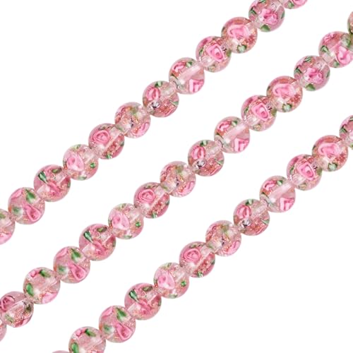 Bestewelry Glasperlen mit Blumenmuster, rund, 10 mm, für Armbänder, Ohrringe, Halsketten, Schmuckherstellung, 40 Stück, Rosa Bestewelry Glasperlen mit Blumenmuster, rund, 10 mm, für Armbänder, Ohrringe, Halsketten, Schmuckherstellung, 40 Stück, Rosa von Bestewelry
