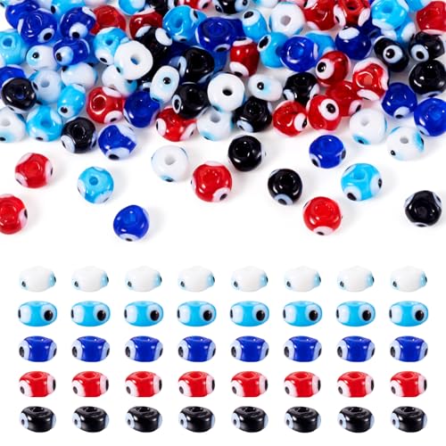 Bestewelry Glasperlen mit bösen Blicken, flach, rundes Auge, Kristallperlen, Rondelle, lose Perlen für Bastelarbeiten, Armbänder, Halsketten, Ohrringe, Schmuckherstellung, 100 Stück von Bestewelry