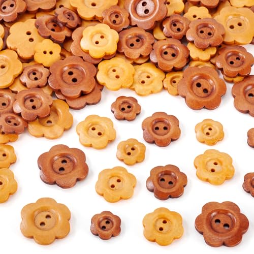 Bestewelry Holzknöpfe mit 2 Löchern, Blumenmuster, zum Nähen, Stricken, Ersetzen von Kleidung, Handwerk und Dekoration, 90 Stück von Bestewelry