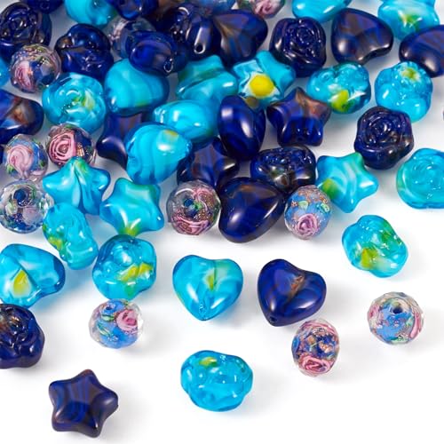 Bestewelry Millefiori-Glasperlen, Herz, rund, Lampwork-Kristalle, lose Abstandshalter für Halsketten, Ohrringe, Schmuckherstellung, Blau, 80 Stück Bestewelry Millefiori-Glasperlen, Herz, rund, Lampwork-Kristalle, lose Abstandshalter für Halsketten, Ohrringe, Schmuckherstellung, Blau, 80 Stück von Bestewelry