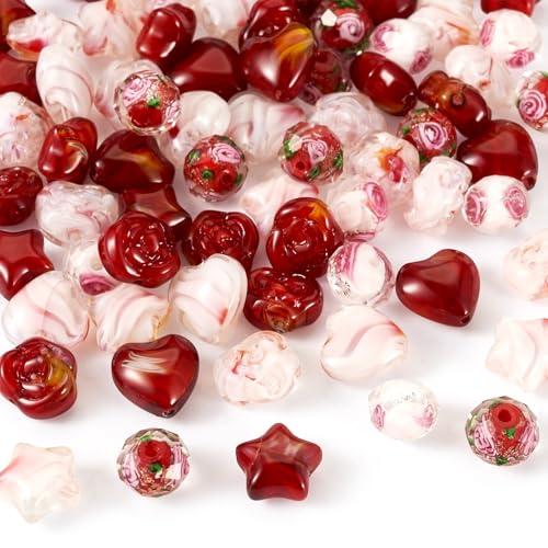Bestewelry Millefiori-Glasperlen, Rosen, Herz, runde Lampwork-Kristalle, lose Abstandshalter für Halsketten, Ohrringe, Schmuckherstellung, Rot, 80 Stück Bestewelry Millefiori-Glasperlen, Rosen, Herz, runde Lampwork-Kristalle, lose Abstandshalter für Halsketten, Ohrringe, Schmuckherstellung, Rot, 80 Stück von Bestewelry