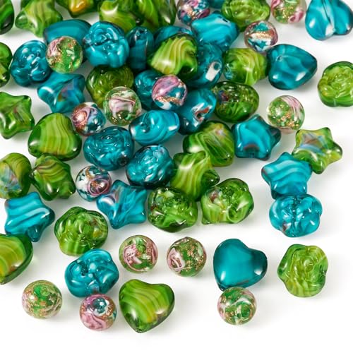 Bestewelry Millefiori-Glasperlen in Herzform, Rosen, Stern, rund, Lampwork-Kristalle, lose Abstandshalter, Perlen für Halsketten, Ohrringe, Schmuckherstellung, Grün, 80 Stück Bestewelry Millefiori-Glasperlen in Herzform, Rosen, Stern, rund, Lampwork-Kristalle, lose Abstandshalter, Perlen für Halsketten, Ohrringe, Schmuckherstellung, Grün, 80 Stück von Bestewelry