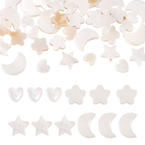 Bestewelry Muschelperlen, 4 Stile, natürliche Süßwasser-Muschelperlen, flache Rückseite, Herz, Mond, Blume, Stern, Muscheln, lose Abstandshalter, Perlen für selbstgemachte Halsketten, Armbänder, Bestewelry Muschelperlen, 4 Stile, natürliche Süßwasser-Muschelperlen, flache Rückseite, Herz, Mond, Blume, Stern, Muscheln, lose Abstandshalter, Perlen für selbstgemachte Halsketten, Armbänder, von Bestewelry