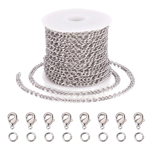 Bestewelry Panzerketten aus 304 Edelstahl, verlötet, gedreht, mit Biegeringen, Karabinerverschlüssen für Halsketten, Armbänder, Schmuckherstellung, 5 m Bestewelry Panzerketten aus 304 Edelstahl, verlötet, gedreht, mit Biegeringen, Karabinerverschlüssen für Halsketten, Armbänder, Schmuckherstellung, 5 m von Bestewelry