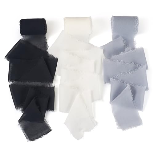 Bestewelry Polyesterband-Set, 50 mm, Fransenborte, Chiffonband, 3 Farben, durchsichtige Bänder für Geschenkdekoration, Kleidungszubehör, Schwarz und Weiß, 3 Rollen Bestewelry Polyesterband-Set, 50 mm, Fransenborte, Chiffonband, 3 Farben, durchsichtige Bänder für Geschenkdekoration, Kleidungszubehör, Schwarz und Weiß, 3 Rollen von Bestewelry