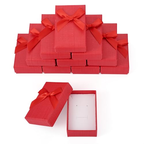 Bestewelry Rechteckige Schmuckkarton-Schachteln, 8,3 x 5,3 x 2,4 cm, kleine Verpackungsboxen mit Schleife für Hochzeit, Ohrringe, Halsketten, Armbänder, Schmuckverpackung, Rot, 12 Stück Bestewelry Rechteckige Schmuckkarton-Schachteln, 8,3 x 5,3 x 2,4 cm, kleine Verpackungsboxen mit Schleife für Hochzeit, Ohrringe, Halsketten, Armbänder, Schmuckverpackung, Rot, 12 Stück von Bestewelry