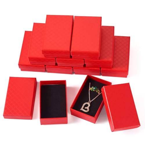 Bestewelry Rechteckige Schmuckkartons mit Rautenmuster, 8,1 x 5,1 x 2,6 cm, kleine Verpackungsboxen für Hochzeit, Ohrringe, Halsketten, Armbänder, Schmuckverpackung, Purpurrot, 12 Stück von Bestewelry