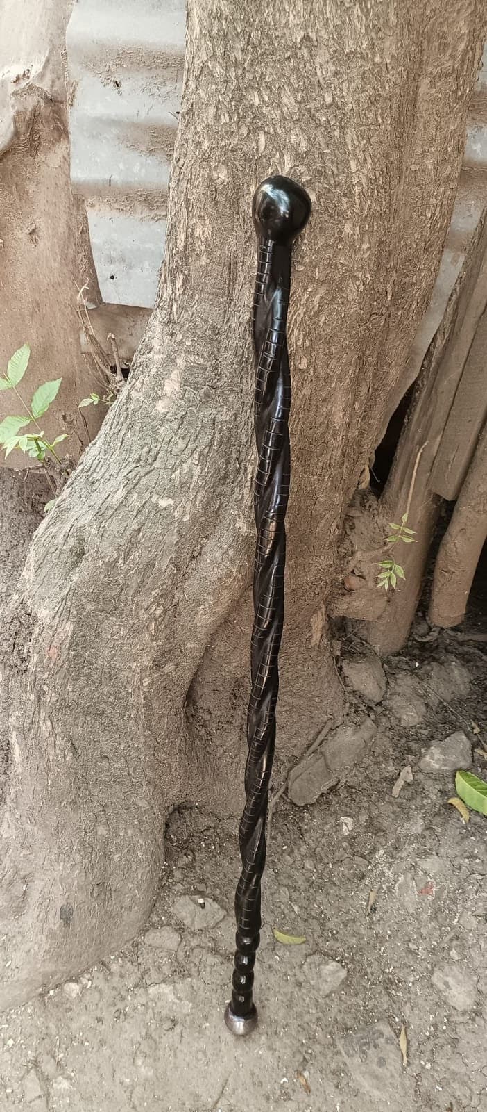 Semi Offset 2, 25 in Top Twisted Geschnitzte Welle Original Blackwood Walking Wandern Stick Cane Afrika 1Pc Unisex Plektrum Größe & Holz Metall von Bestgemdiamond