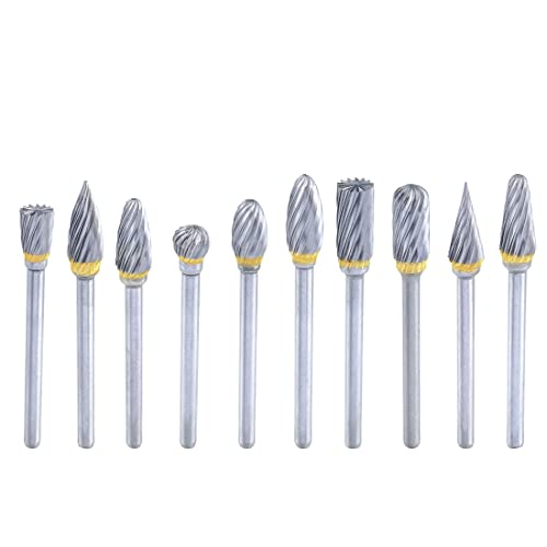 Bestgle hartmetall frässtifte set 10 stück doppelschnitt-frässtifte 3mm schaft drehfräser rotary tool rotationsfräser schaftfräser für holzbearbeitung gravieren bohren metallbearbeitung von Bestgle