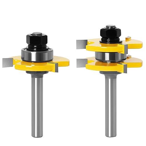 Bestgle 2-stück Groove and Tongue Zunge Fräser Set - 8mm Schaft - Nutfräse Set für Elektro Oberfräsen - Holzbearbeitungswerkzeuge von Bestgle