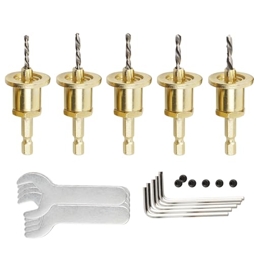 Bestgle 5 x 1/4-Zoll-Sechskantschaft-Senkerbohrer mit verstellbarem Tiefenanschlag, 90° Kegelsenker, Kegelbohrer, 2,8 mm, 3 mm, 3,2 mm, 3,5 mm, 4 mm von Bestgle