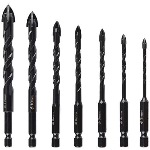 Bestgle 7pcs Fliesenbohrer Betonbohrer Set, Glasbohrer Keramikbohrer mit Sechskantschaft Steinbohrer Glasbohrersatz Fliesenbohrer-Set für Glas Fliesen Spiegel Beton 3/4/5/6/8/10/12mm von Bestgle