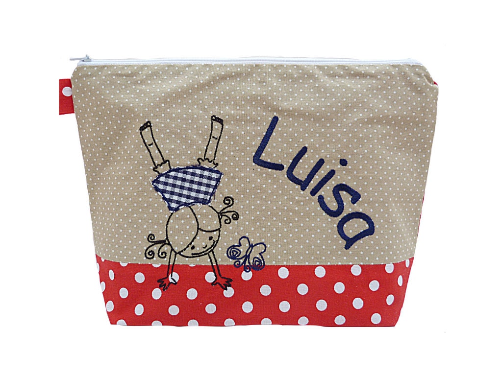 Bestickte Tasche Handstand + Name Rot - Natur Wickeltasche Kulturbeutel Windeltasche Kulturtasche Waschtasche 20 Schriftarten Kosmetiktasche Bestickte Tasche Handstand + Name Rot - Natur Wickeltasche Kulturbeutel Windeltasche Kulturtasche Waschtasche 20 Schriftarten Kosmetiktasche von Bestickend