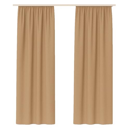 Bestlivings Dekoschal Ellen 2er Pack inkl. Raffhalter (140x145cm / Hellbraun) Blickdichter Vorhang mit Kräuselband Gardine mit Universalband für Wohnzimmer Schlafzimmer von Bestlivings
