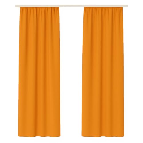 Bestlivings Dekoschal Ellen 2er Pack inkl. Raffhalter (140x175cm / Orange) Blickdichter Vorhang mit Kräuselband Gardine mit Universalband für Wohnzimmer Schlafzimmer von Bestlivings