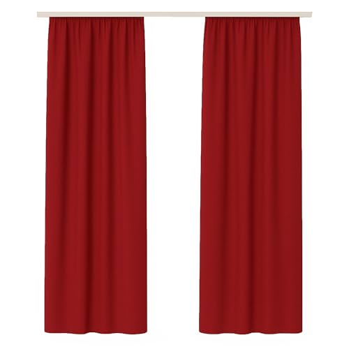 Bestlivings Dekoschal Ellen 2er Pack inkl. Raffhalter (140x175cm / Rot) Blickdichter Vorhang mit Kräuselband Gardine mit Universalband für Wohnzimmer Schlafzimmer von Bestlivings