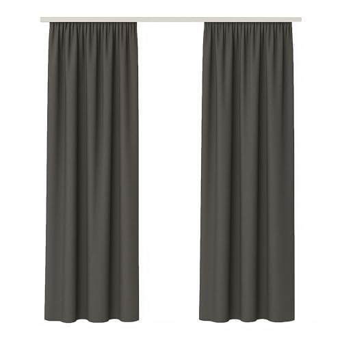 Bestlivings Dekoschal Ellen 2er Pack inkl. Raffhalter (140x245cm / Anthrazit) Blickdichter Vorhang mit Kräuselband Gardine mit Universalband für Wohnzimmer Schlafzimmer von Bestlivings