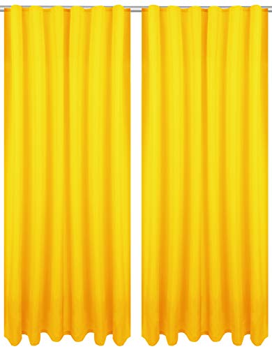 Bestlivings Dekoschal Ellen mit Universalband 2er Pack inkl. Raffhalter & selbstkl. Raffhaken, Größe: 140 x 145 cm, Farbe: gelb - Sonnengelb von Bestlivings
