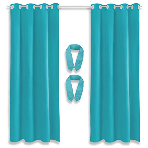 Bestlivings Dekoschal Ösen Ellen 2er Pack inkl. Raffhalter & Raffhaken, Auswahl: Größe 140 x 225 cm, Farbe: türkis - Petrol von Bestlivings