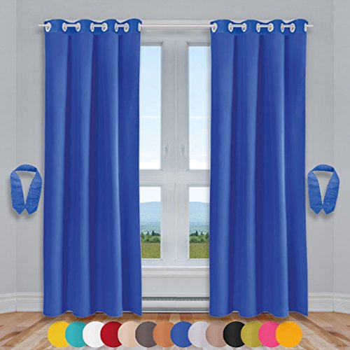 Bestlivings Dekoschal Ösen Ellen 2er Pack inkl. Raffhalter & Raffhaken, Auswahl: Größe 140 x 245 cm, Farbe: blau - Royalblau von Bestlivings