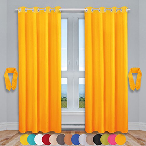Dekoschal Ösen Ellen 2er Pack inkl. Raffhalter & Raffhaken, Auswahl: Größe 140 x 245 cm, Farbe: Hellorange - Marigold Dekoschal Ösen Ellen 2er Pack inkl. Raffhalter & Raffhaken, Auswahl: Größe 140 x 245 cm, Farbe: Hellorange - Marigold von Bestlivings