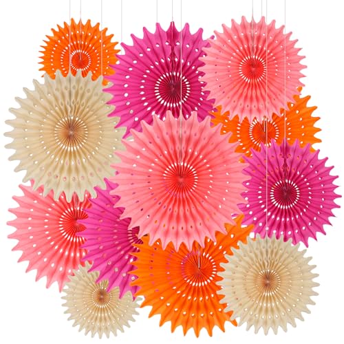 BestoFun 12 Stück Papier Fächer Set Orange PomPoms Tissue Blumen Rose Pfirsich Hängende Blumen Girlande Creme Papier Fächer Dekoration für Partydeko Kinder Geburtstagsdeko Hochzeit Baby Shower von BestoFun
