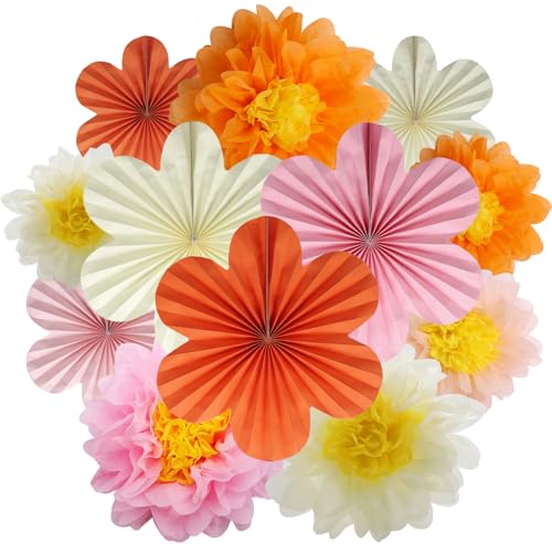 BestoFun 12er Set Papier Blumenfächer & Papierblumen Pompons Beige Orange Rosa Hängende Girlande Dekoration für Hochzeit Geburtstagsfeier Gartenparty Tischdeko BestoFun 12er Set Papier Blumenfächer & Papierblumen Pompons Beige Orange Rosa Hängende Girlande Dekoration für Hochzeit Geburtstagsfeier Gartenparty Tischdeko von BestoFun