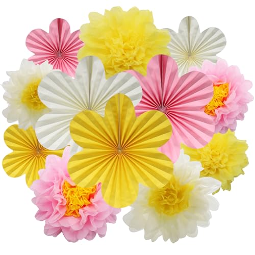 BestoFun 12er Set Papier Blumenfächer & Papierblumen Pompons Beige Rosa Gelb Hängende Girlande Dekoration für Hochzeit Geburtstagsfeier Gartenparty Tischdeko BestoFun 12er Set Papier Blumenfächer & Papierblumen Pompons Beige Rosa Gelb Hängende Girlande Dekoration für Hochzeit Geburtstagsfeier Gartenparty Tischdeko von BestoFun