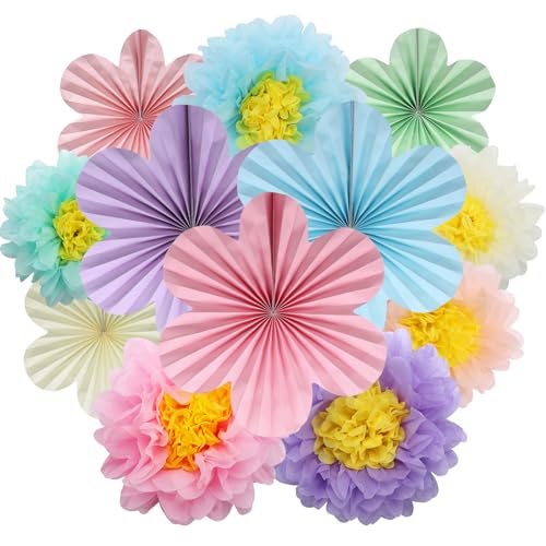 BestoFun 12er Set Papier Blumenfächer & Papierblumen Pompons Pastellfarben Hängende Girlande Dekoration für Hochzeit Geburtstagsfeier Gartenparty Tischdeko BestoFun 12er Set Papier Blumenfächer & Papierblumen Pompons Pastellfarben Hängende Girlande Dekoration für Hochzeit Geburtstagsfeier Gartenparty Tischdeko von BestoFun