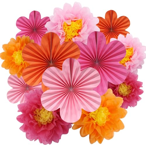 BestoFun 12er Set Papier Blumenfächer & Papierblumen Pompons Rosa Orange Hängende Girlande Dekoration für Hochzeit Geburtstagsfeier Gartenparty Tischdeko BestoFun 12er Set Papier Blumenfächer & Papierblumen Pompons Rosa Orange Hängende Girlande Dekoration für Hochzeit Geburtstagsfeier Gartenparty Tischdeko von BestoFun