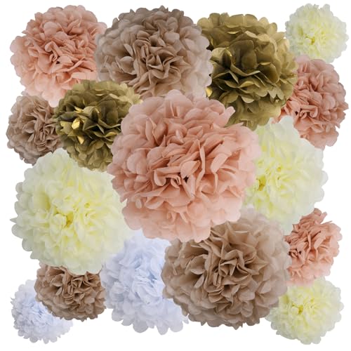 BestoFun 16 Stück Beige Seidenpapier Pompoms Braun Pfirsich Pompons Deko Elfenbein Rosa Pompoms Dekoration für Hochzeit Deko Tischdeko Geburtstagsdeko Gartenparty Deko von BestoFun